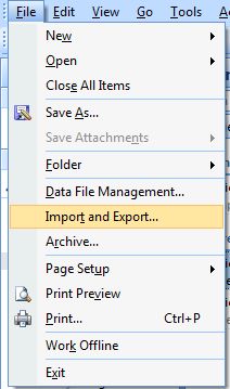 Import and Export Wizard