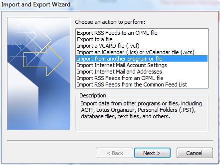 Import and Export Wizard