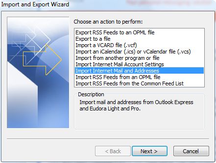 Import and Export Wizard