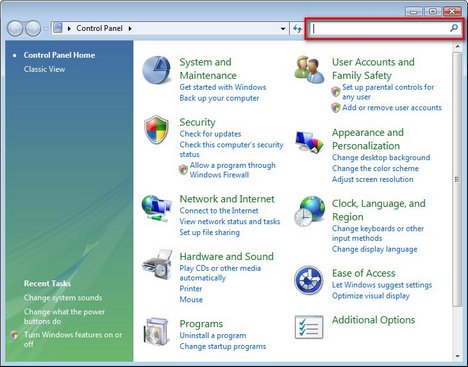 Control Panel Search